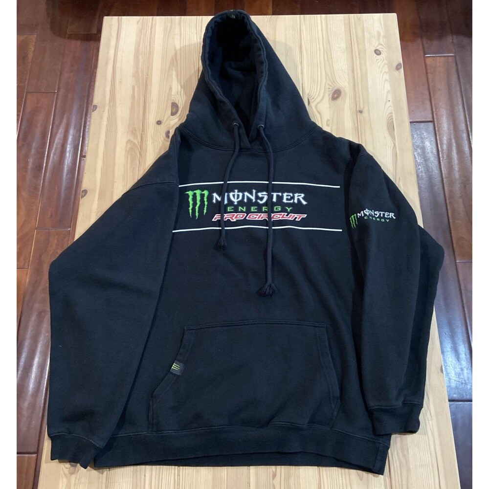 Monster Energy Hoodie Mens Medium Black Pro Circuit Fleece Pullover Graphic